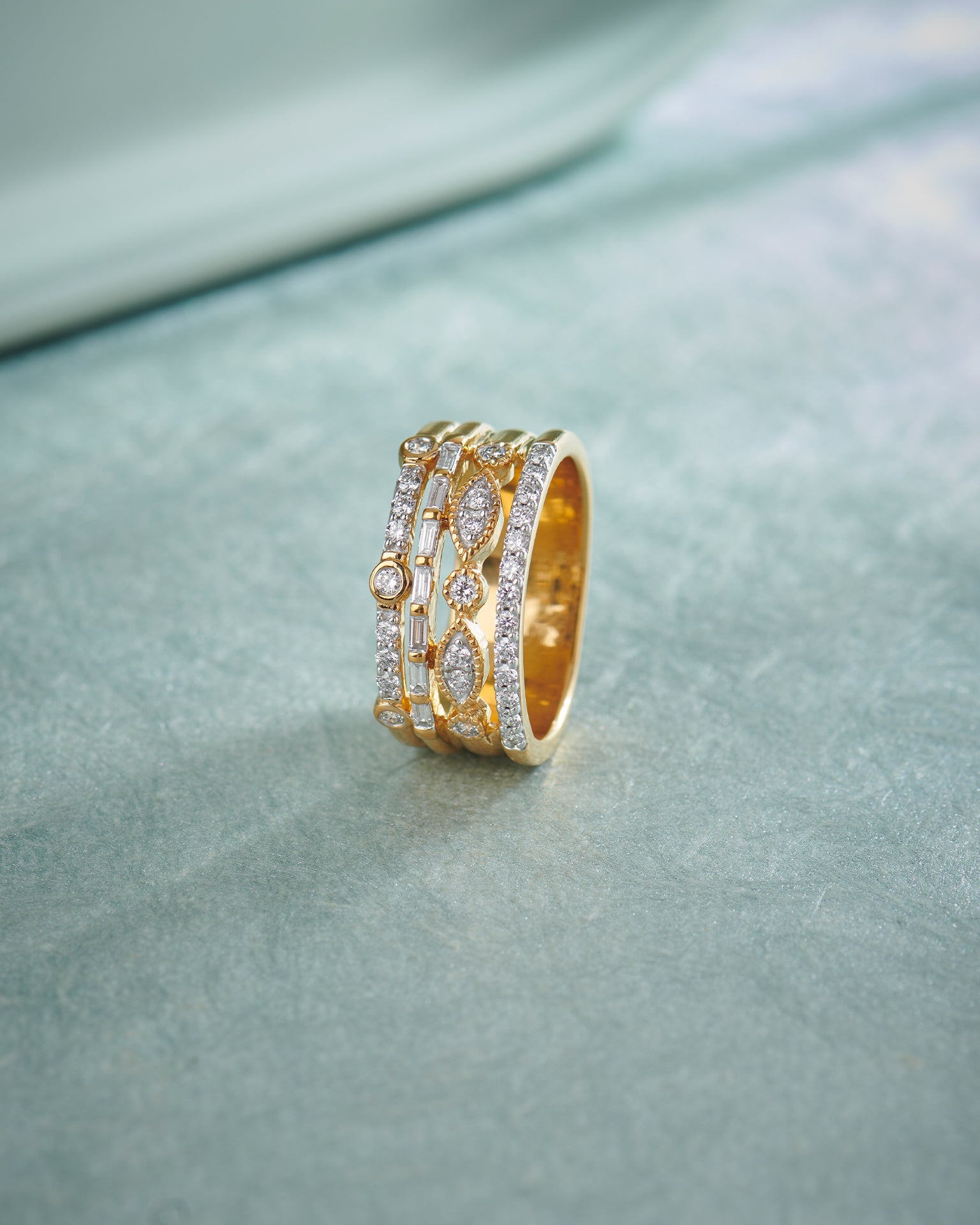 Stacked Four Row Diamond Ring, 14K Gold Vermeil, 1/2 ct Lab Grown Diamond-6