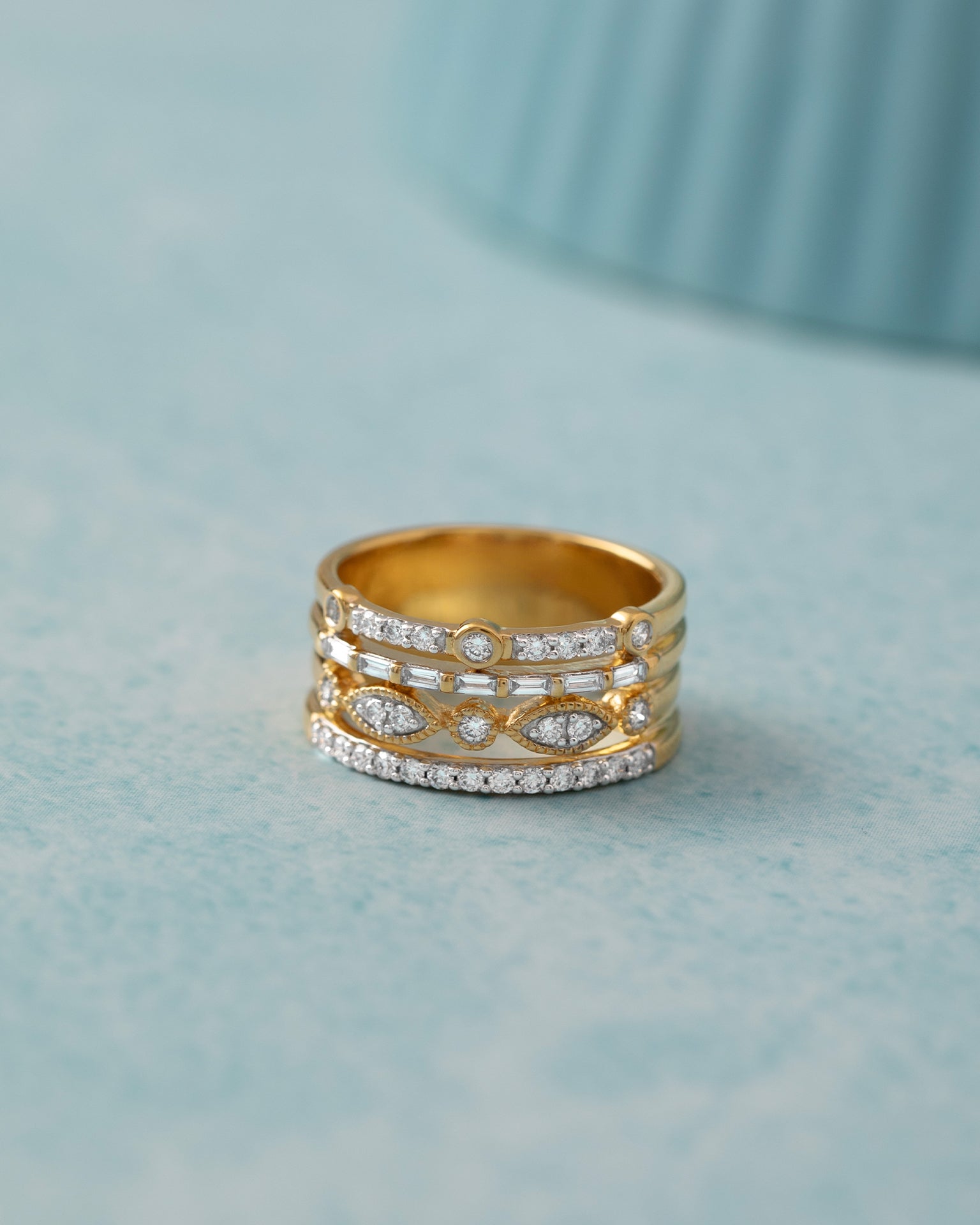 Stacked Four Row Diamond Ring, 14K Gold Vermeil, 1/2 ct Lab Grown Diamond-5