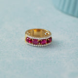 Three Row Created Ruby and Diamond Band, 14K Solid Gold,3 ct Lab Grown Diamond-3
