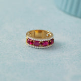 Three Row Created Ruby and Diamond Band, 14K Gold Vermeil,3 ct Lab Grown Diamond-3