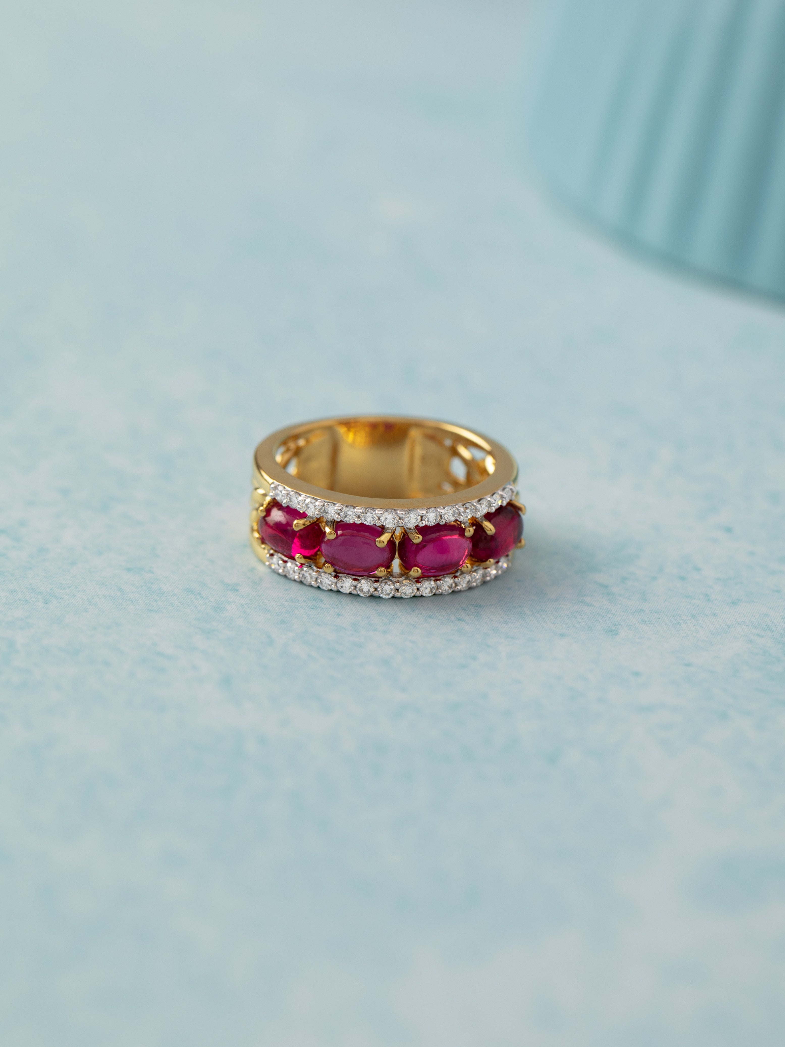 Three Row Created Ruby and Diamond Band, 14K Gold Vermeil,3 ct Lab Grown Diamond-3