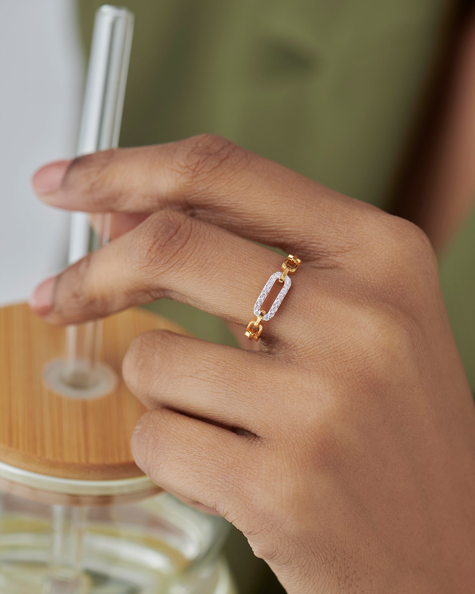 Minimal Paperclip Band, 14K Solid Gold, 1/6 ct Lab Grown Diamond-4