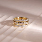 Bold Three Row Diamond Stacked Band