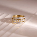 Bold Three Row Diamond Stacked Band