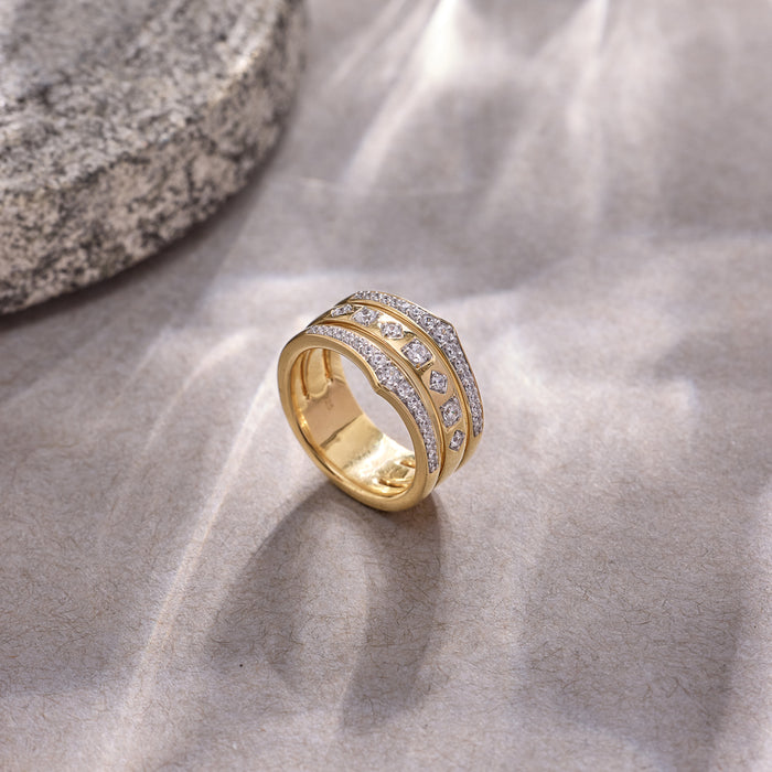Bold Three Row Diamond Stacked Band