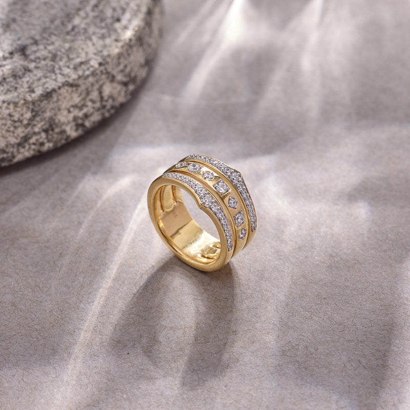 Bold Three Row Diamond Stacked Band