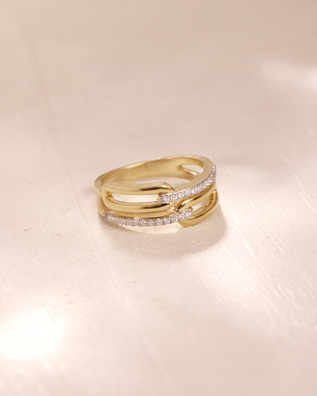 Twin Paperclip Diamond Band|14K Gold Vermeil Lab Grown Diamond