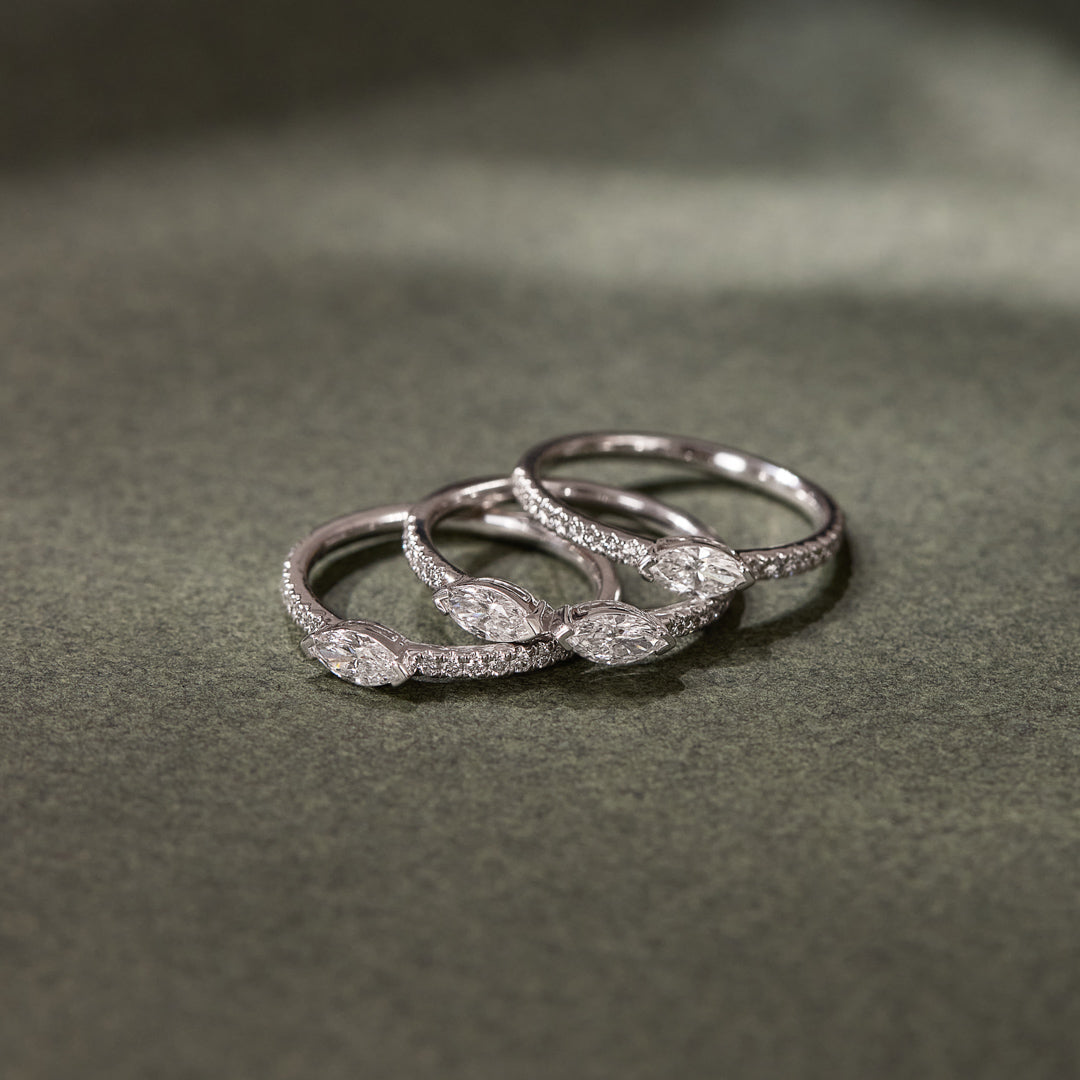Three Stack Marquise Rings|Sterling Silver Lab Grown Diamond|HYOU ...
