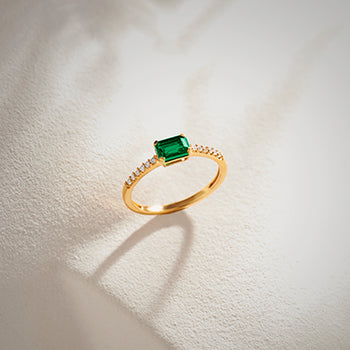 Created Emerald Diamond Ring, 14K Gold Vermeil, 1/20 ct Lab Grown Diamond-1