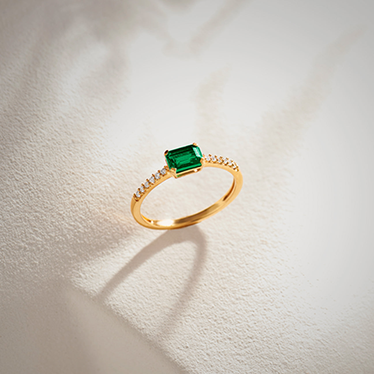Created Emerald Diamond Ring, 14K Solid Gold, 1/20 ct Lab Grown Diamond-1