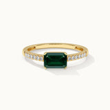Created Emerald Diamond Ring, 14K Solid Gold, 1/20 ct Lab Grown Diamond-3