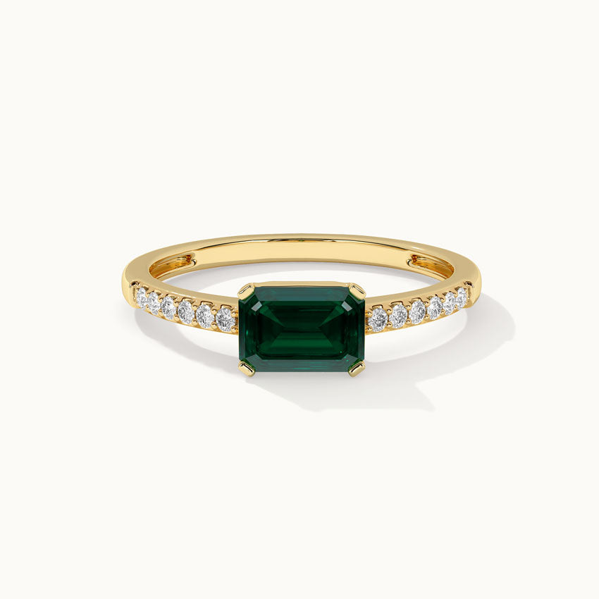 Created Emerald Diamond Ring, 14K Solid Gold, 1/20 ct Lab Grown Diamond-3