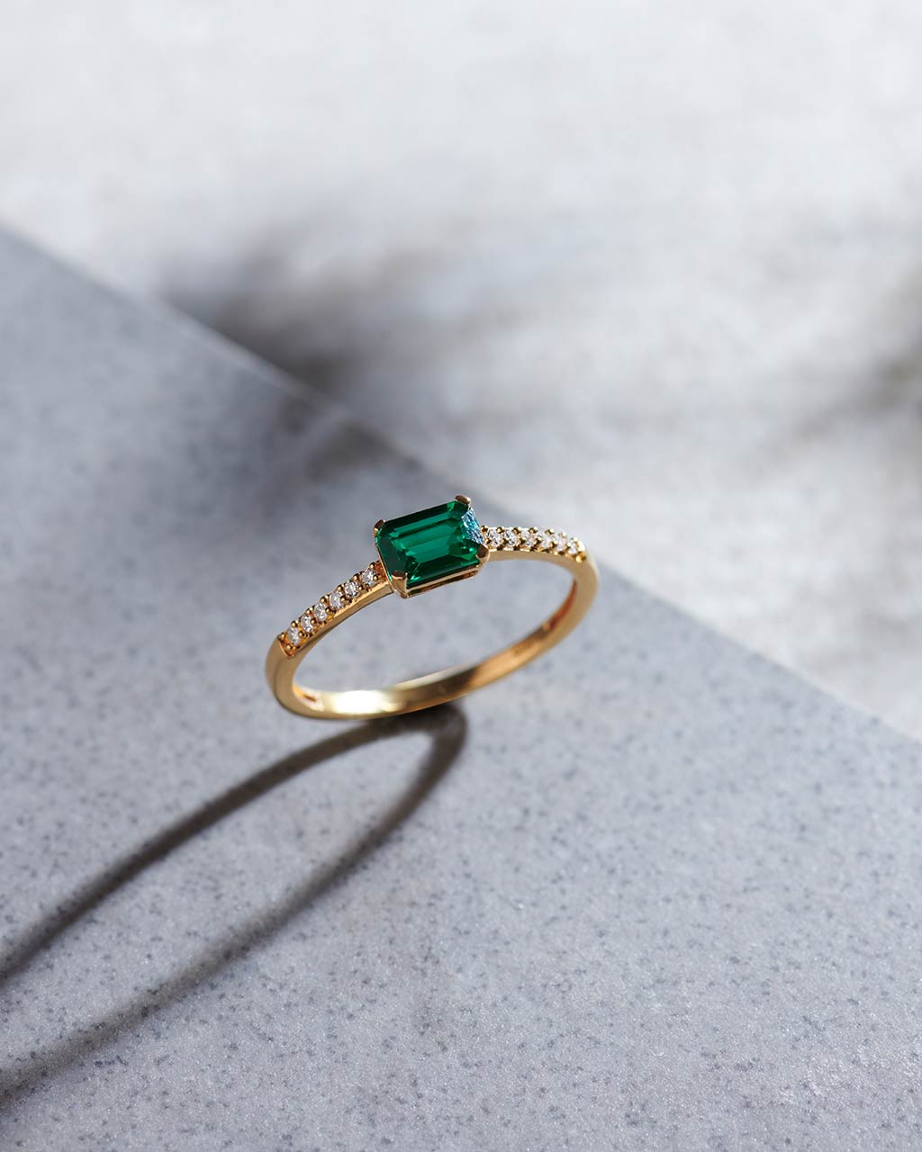 Created Emerald Diamond Ring, 14K Gold Vermeil, 1/20 ct Lab Grown Diamond-6