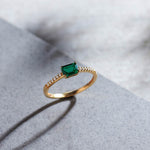Created Emerald Diamond Ring, 14K Gold Vermeil, 1/20 ct Lab Grown Diamond-6