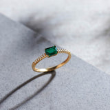 Created Emerald Diamond Ring, 14K Gold Vermeil, 1/20 ct Lab Grown Diamond-6