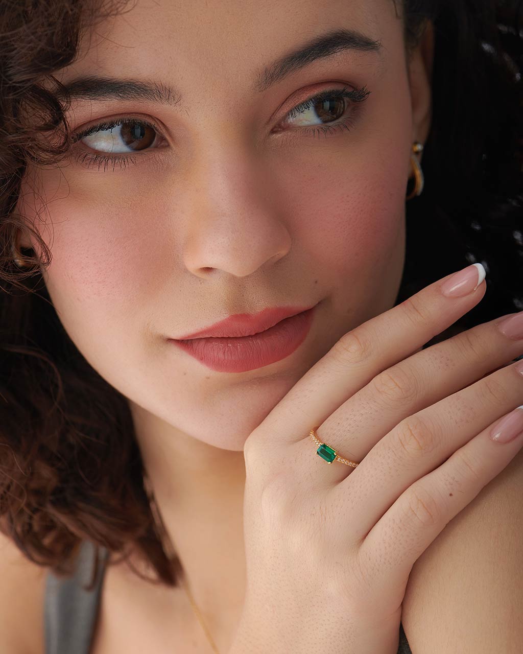 Created Emerald Diamond Ring, 14K Solid Gold, 1/20 ct Lab Grown Diamond-5