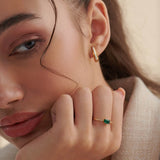 Created Emerald Diamond Ring, 14K Solid Gold, 1/20 ct Lab Grown Diamond-2