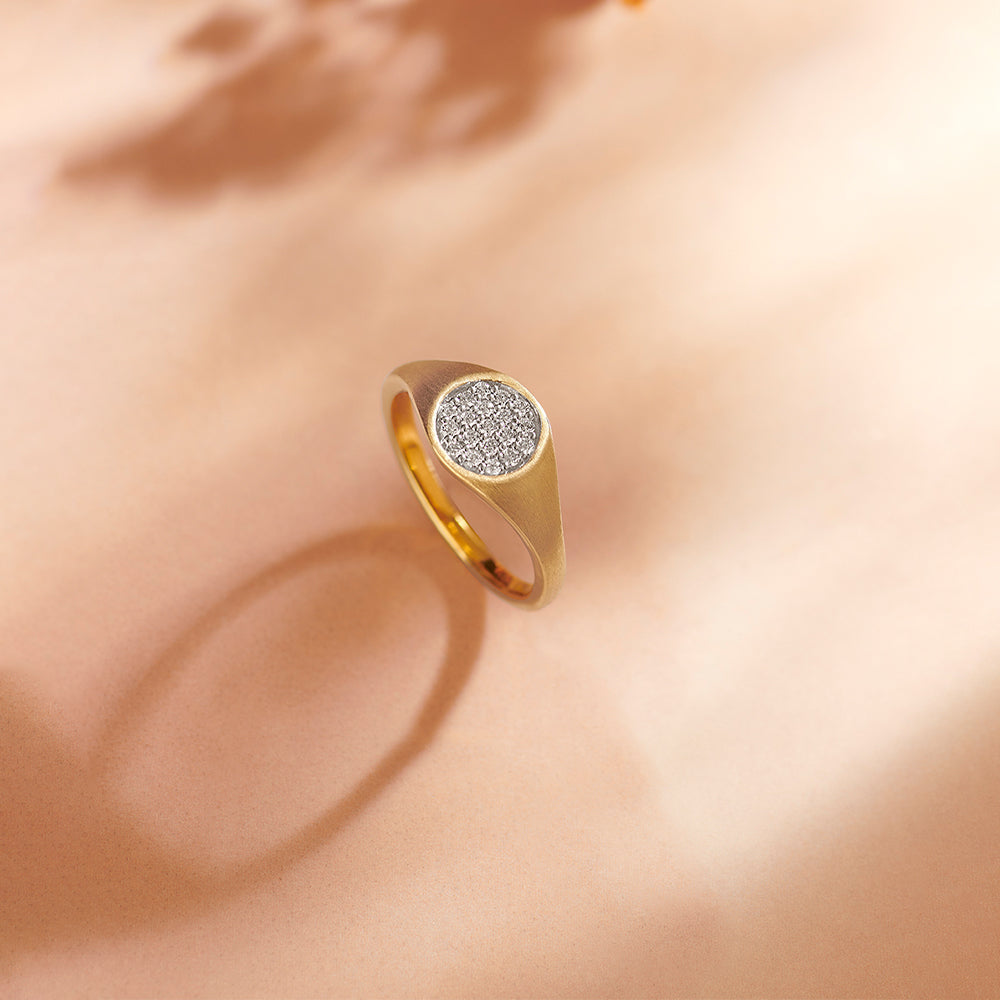 Cluster Diamond Signet Ring, 14K Gold Vermeil, 1/5 ct Lab Grown Diamond-1