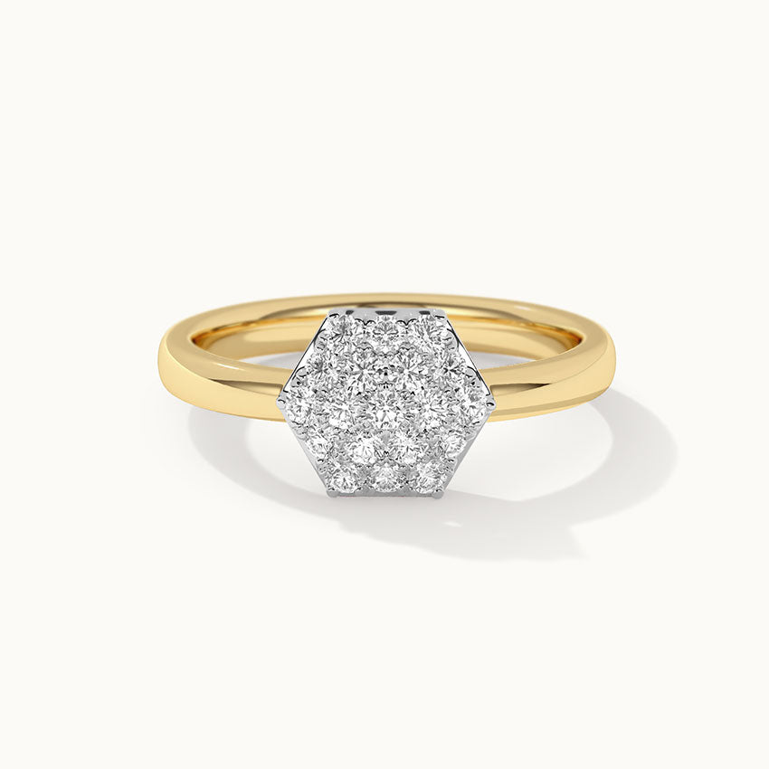 Hexagon Cluster Diamond Ring, 14K Gold Vermeil, 1/4 ct Lab Grown Diamond-3