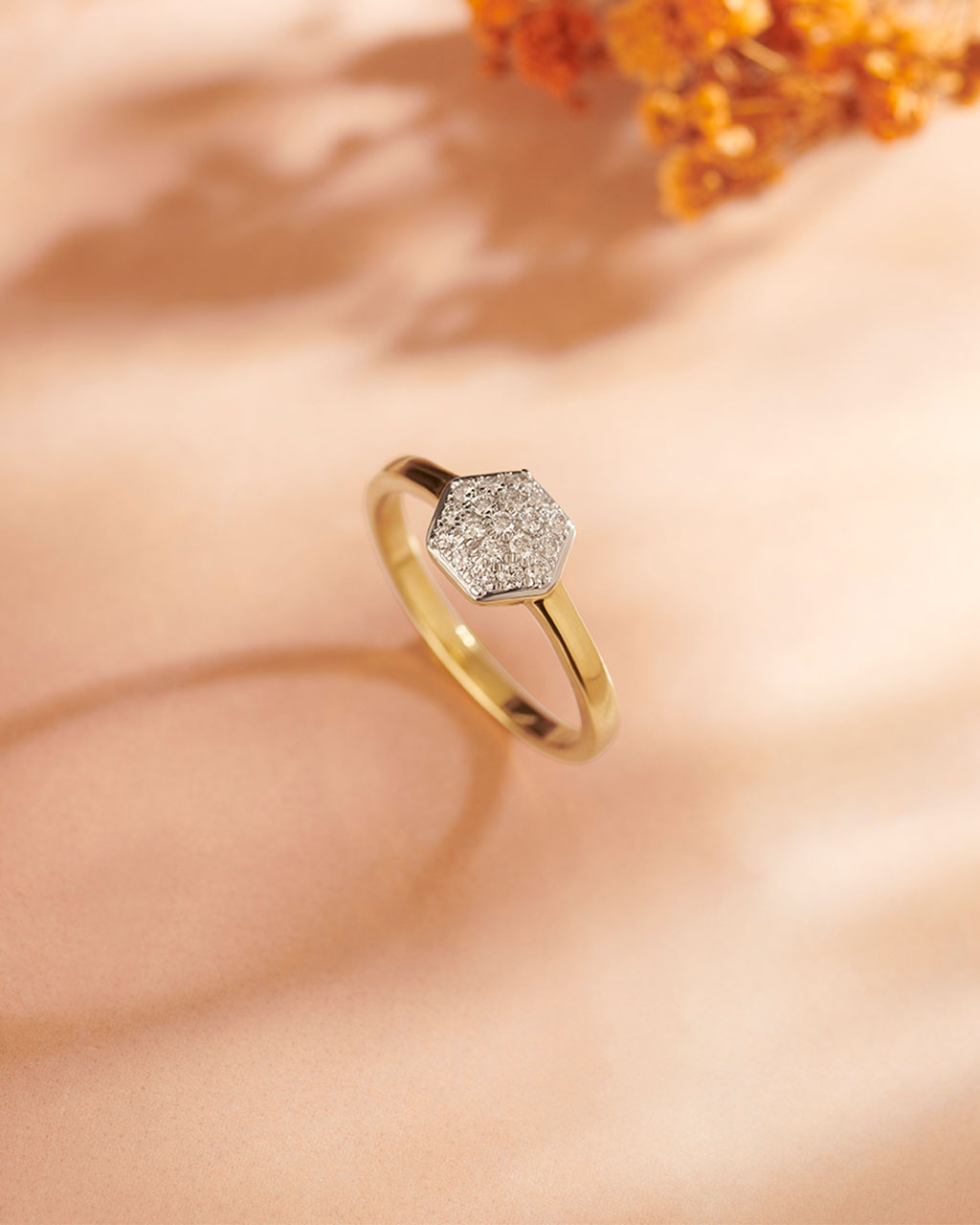 Hexagon Cluster Diamond Ring, 14K Gold Vermeil, 1/4 ct Lab Grown Diamond-5
