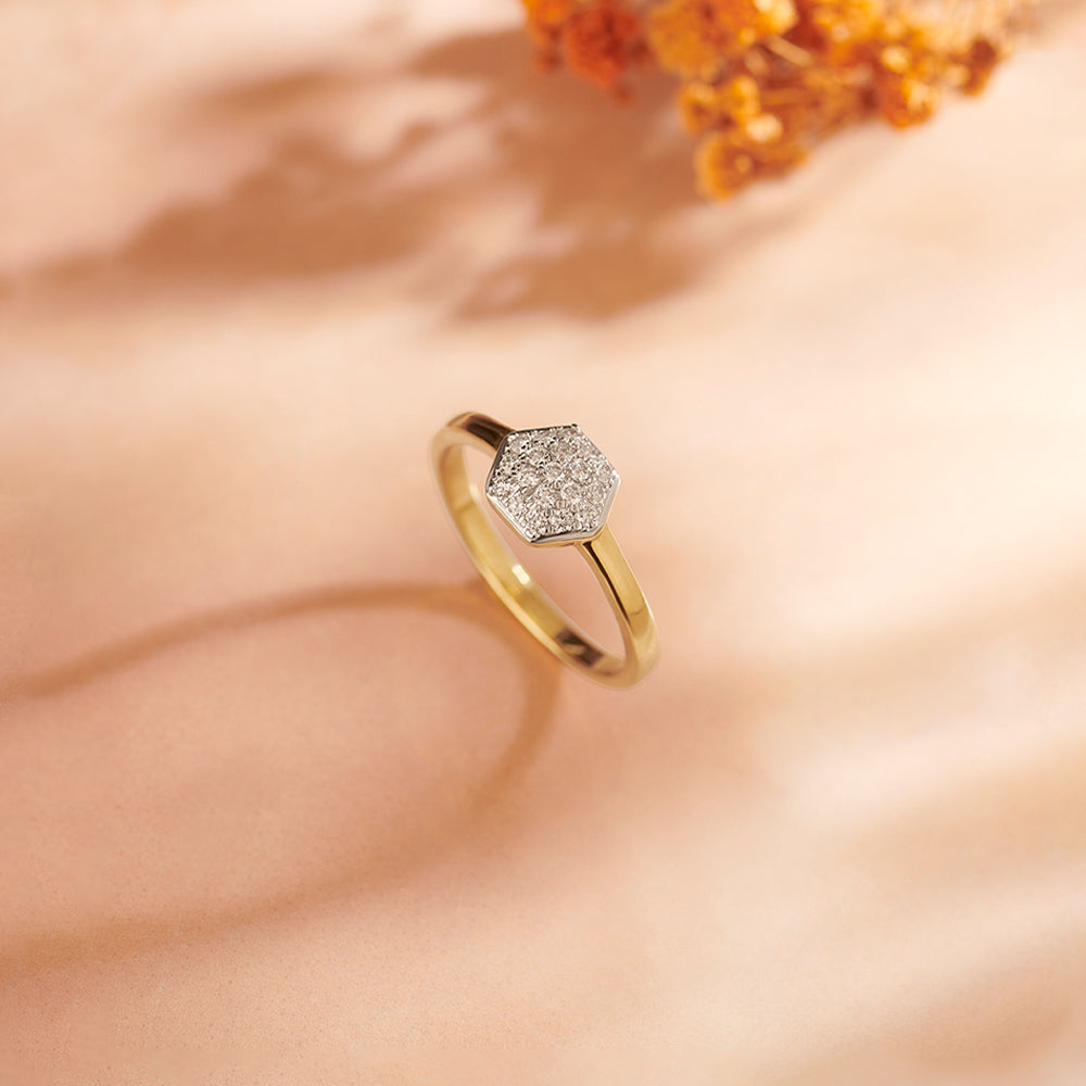 Hexagon Cluster Diamond Ring, 14K Gold Vermeil, 1/4 ct Lab Grown Diamond-1