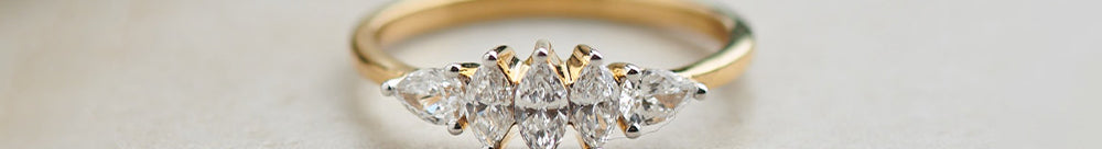 Five Stone Marquise & Pear Diamond Ring, 14K Gold Vermeil, 1/2 ct Lab Grown Diamond-1