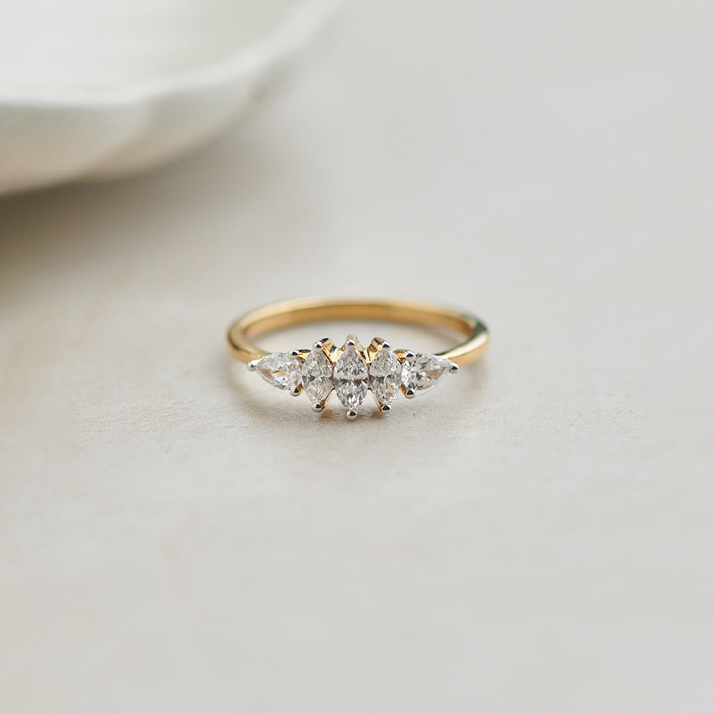Five Stone Marquise & Pear Diamond Ring, 14K Solid Gold, 1/2 ct Lab Grown Diamond-1