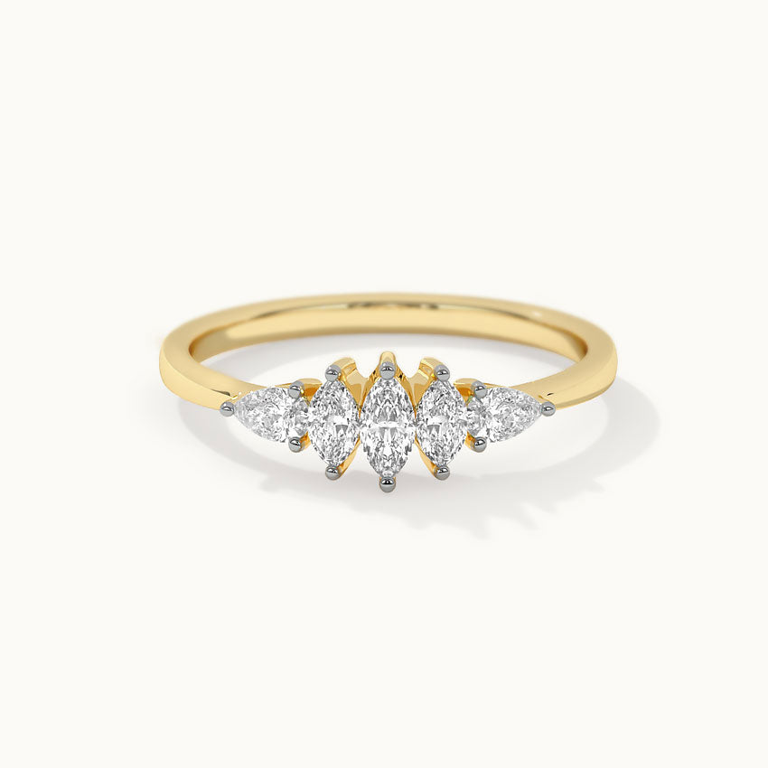 Five Stone Marquise & Pear Diamond Ring, 14K Solid Gold, 1/2 ct Lab Grown Diamond-3