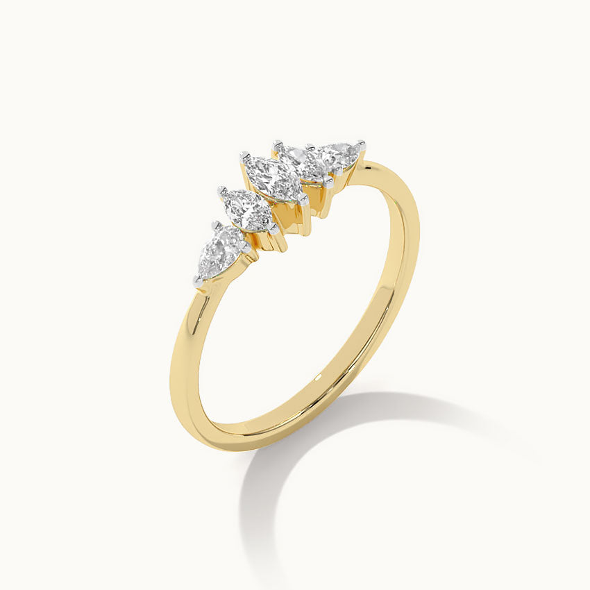 Five Stone Marquise & Pear Diamond Ring, 14K Solid Gold, 1/2 ct Lab Grown Diamond-7
