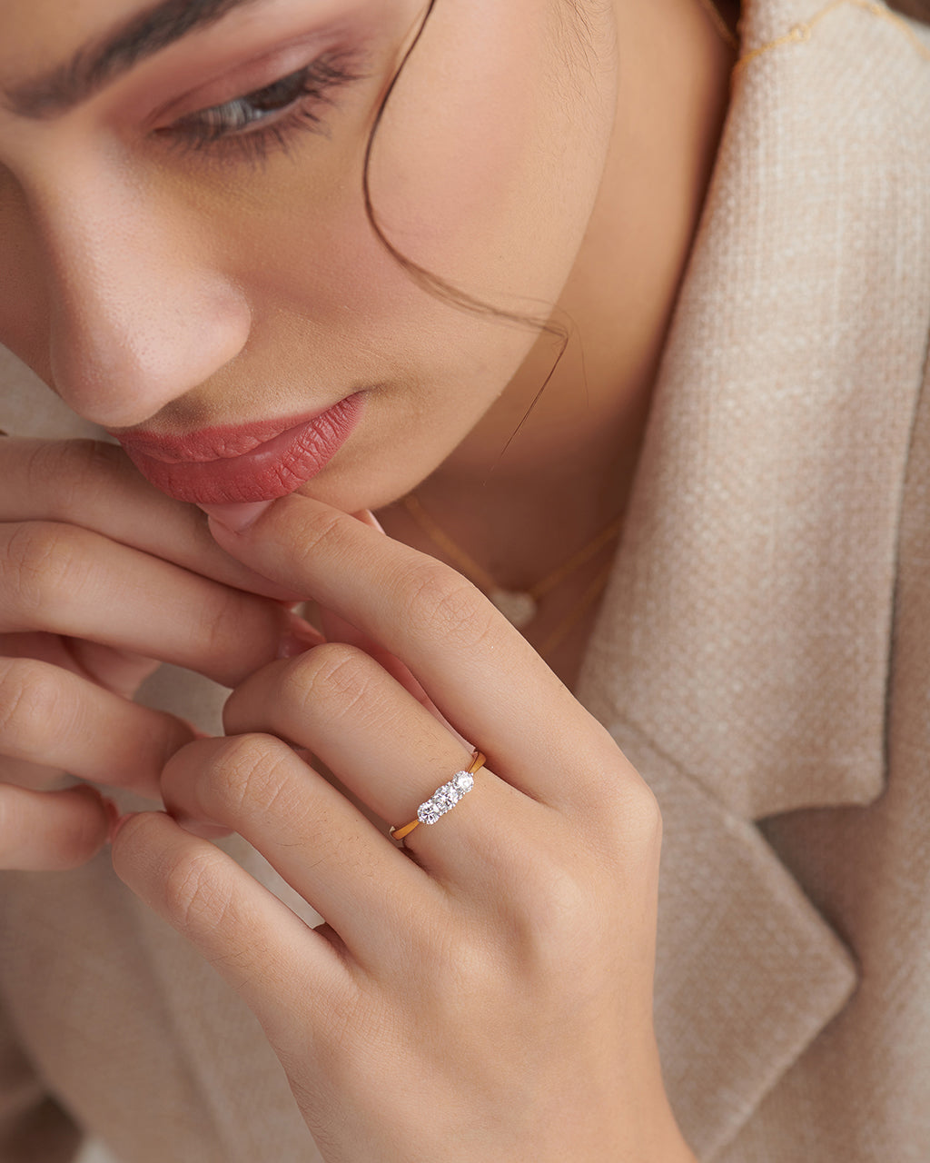 Three Stone Diamond Ring, 14K Gold Vermeil, 5/8 ct Lab Grown Diamond-5