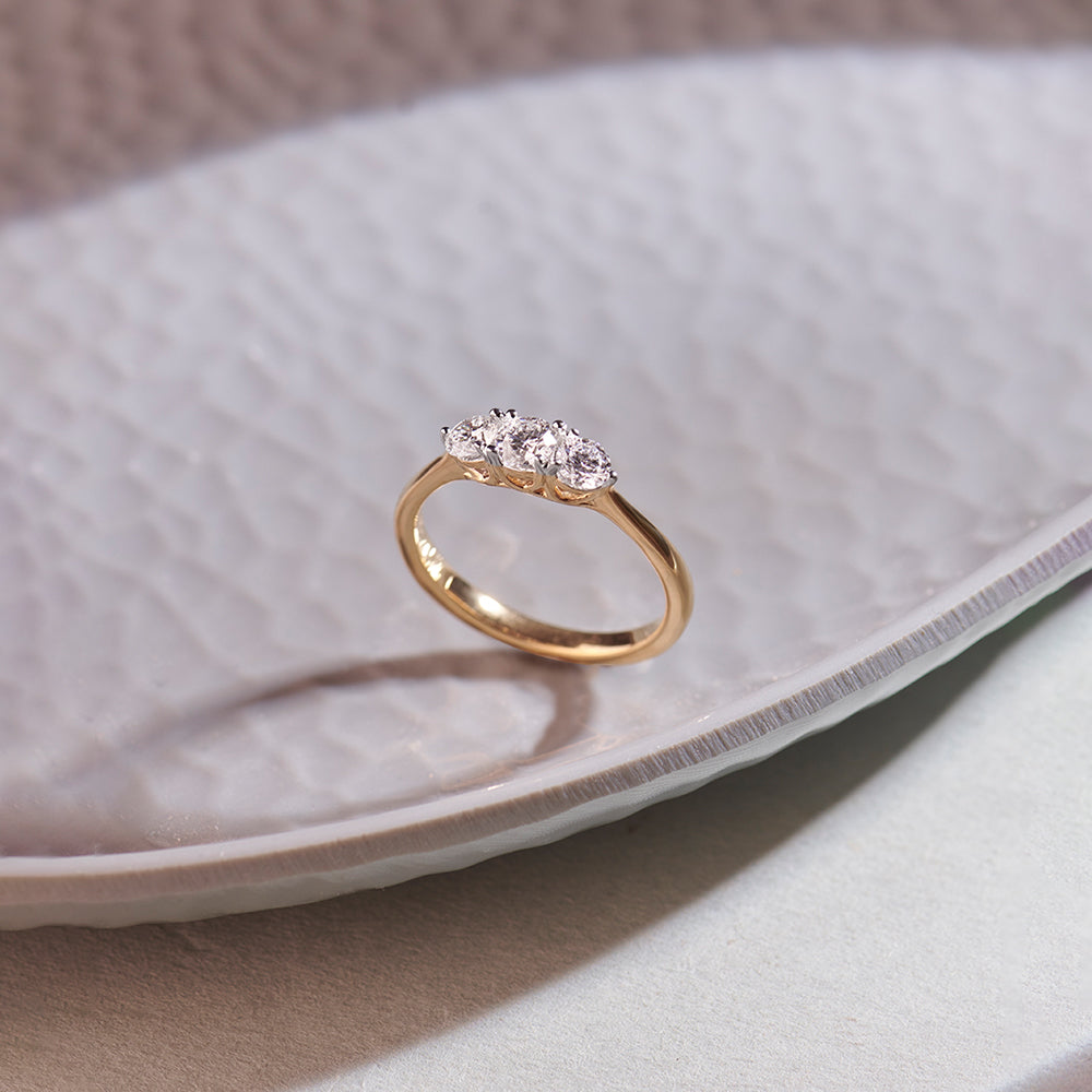 Three Stone Diamond Ring, 14K Gold Vermeil, 5/8 ct Lab Grown Diamond-1