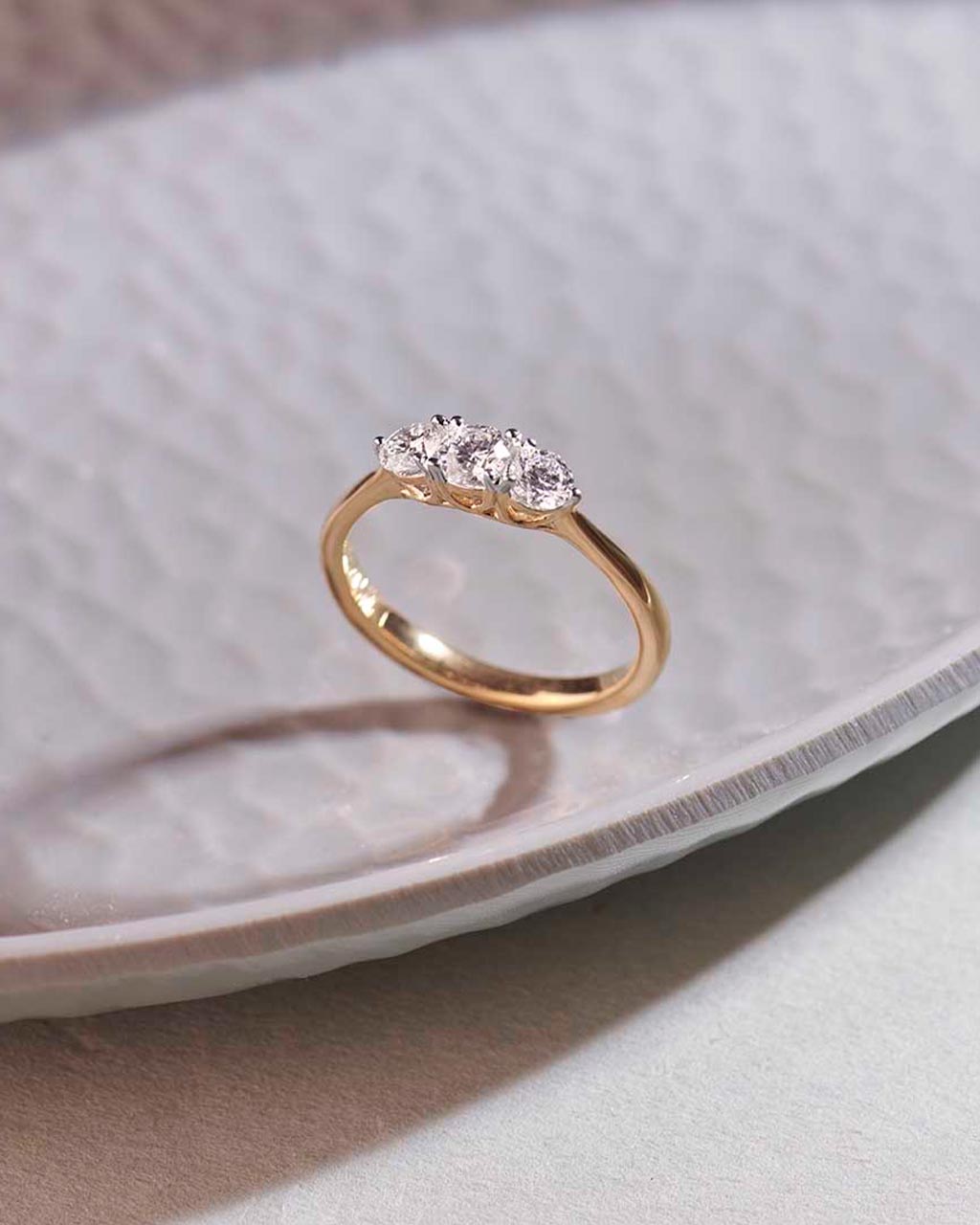 Three Stone Diamond Ring, 14K Gold Vermeil, 5/8 ct Lab Grown Diamond-6