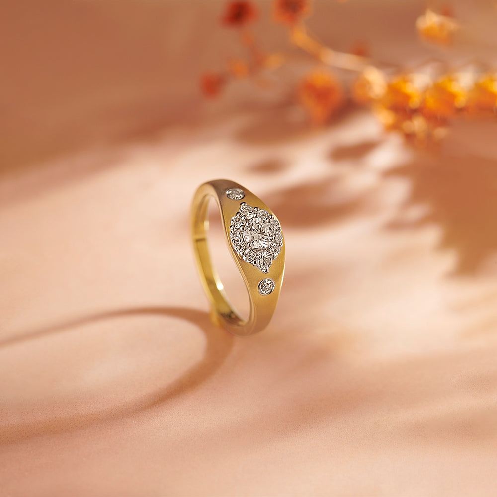 Modern Diamond Signet Ring, 14K Gold Vermeil, 1/2 ct Lab Grown Diamond-1