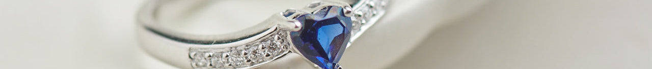 Created Sapphire & Diamond Heart Ring, 14K Solid Gold, 1/10 ct Lab Grown Diamond-1