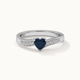 Created Sapphire & Diamond Heart Ring, 14K Solid Gold, 1/10 ct Lab Grown Diamond-3