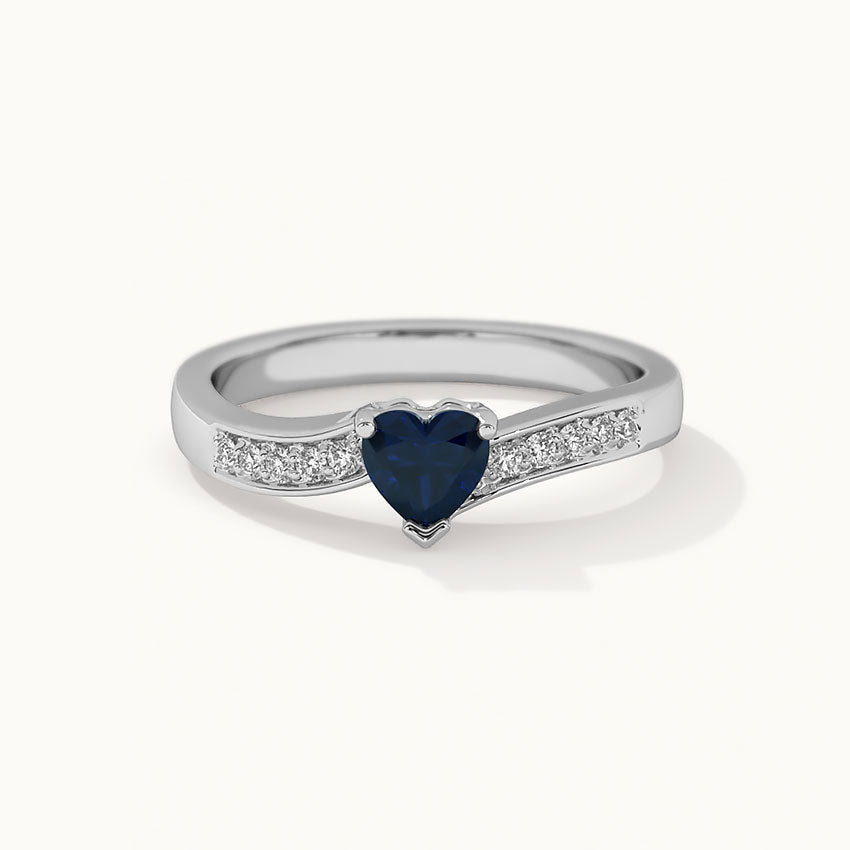 Created Sapphire & Diamond Heart Ring, 14K Solid Gold, 1/10 ct Lab Grown Diamond-3