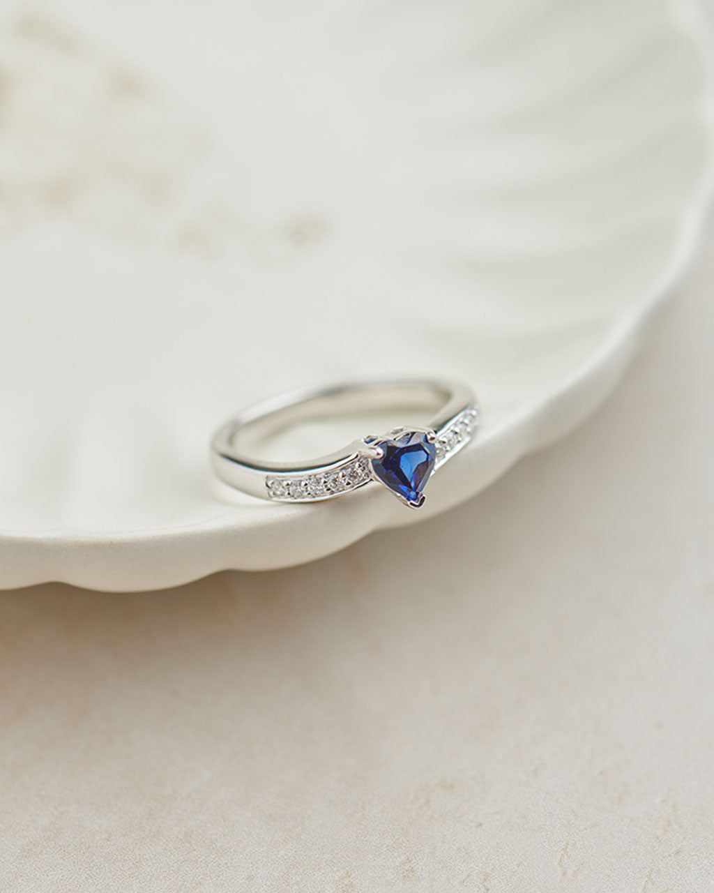 Created Sapphire & Diamond Heart Ring, 14K Solid Gold, 1/10 ct Lab Grown Diamond-6