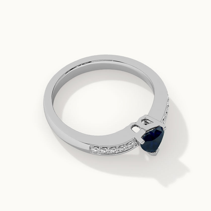 Created Sapphire & Diamond Heart Ring, 14K Solid Gold, 1/10 ct Lab Grown Diamond-8