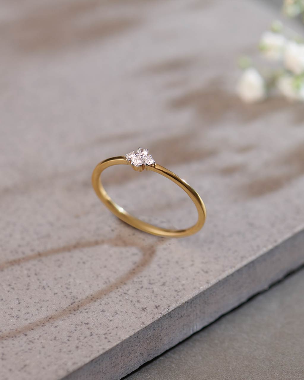 Floral Diamond Stackable Ring, 14K Gold Vermeil, 1/20 ct Lab Grown Diamond-6