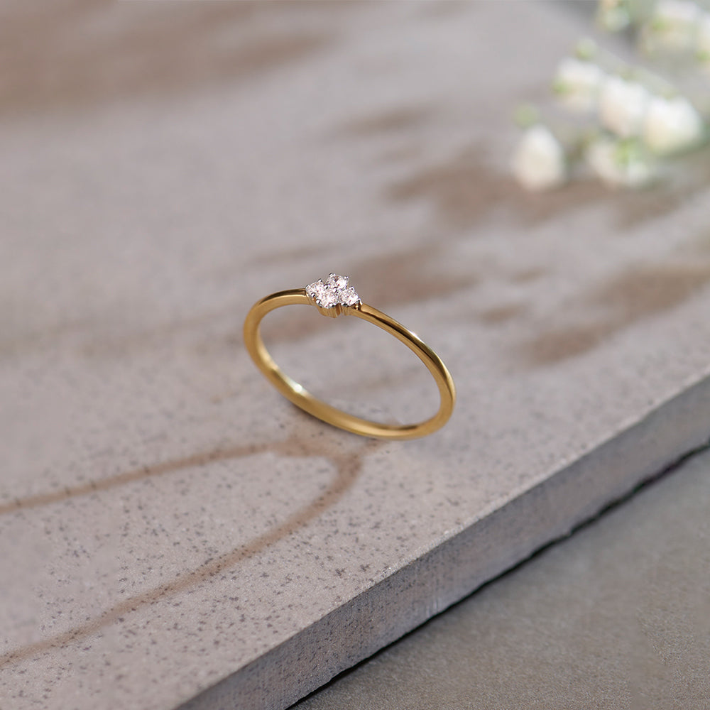 Floral Diamond Stackable Ring, 14K Gold Vermeil, 1/20 ct Lab Grown Diamond-1