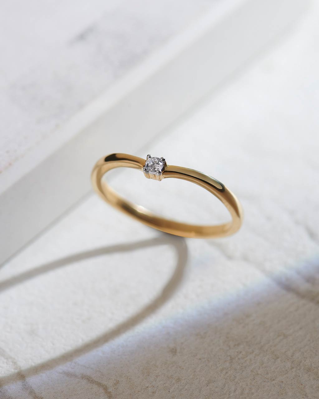 Single Stone Diamond Ring, 14K Gold Vermeil, 1/20 ct Lab Grown Diamond-6