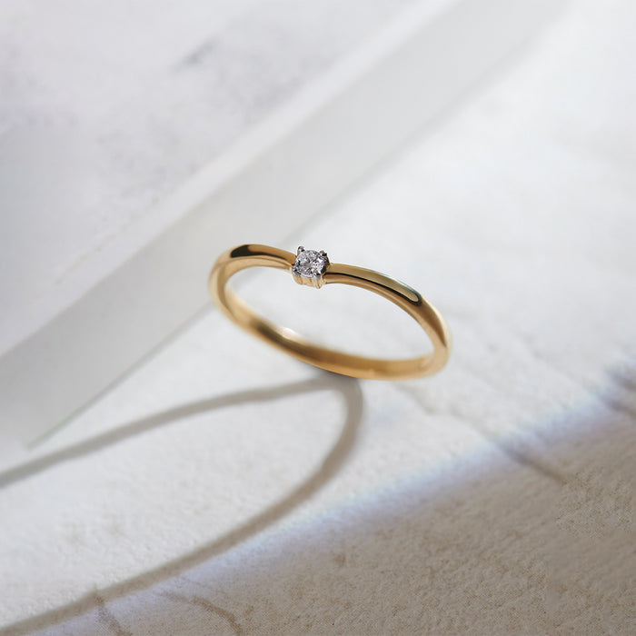 Single Stone Diamond Ring, 14K Gold Vermeil, 1/20 ct Lab Grown Diamond-1