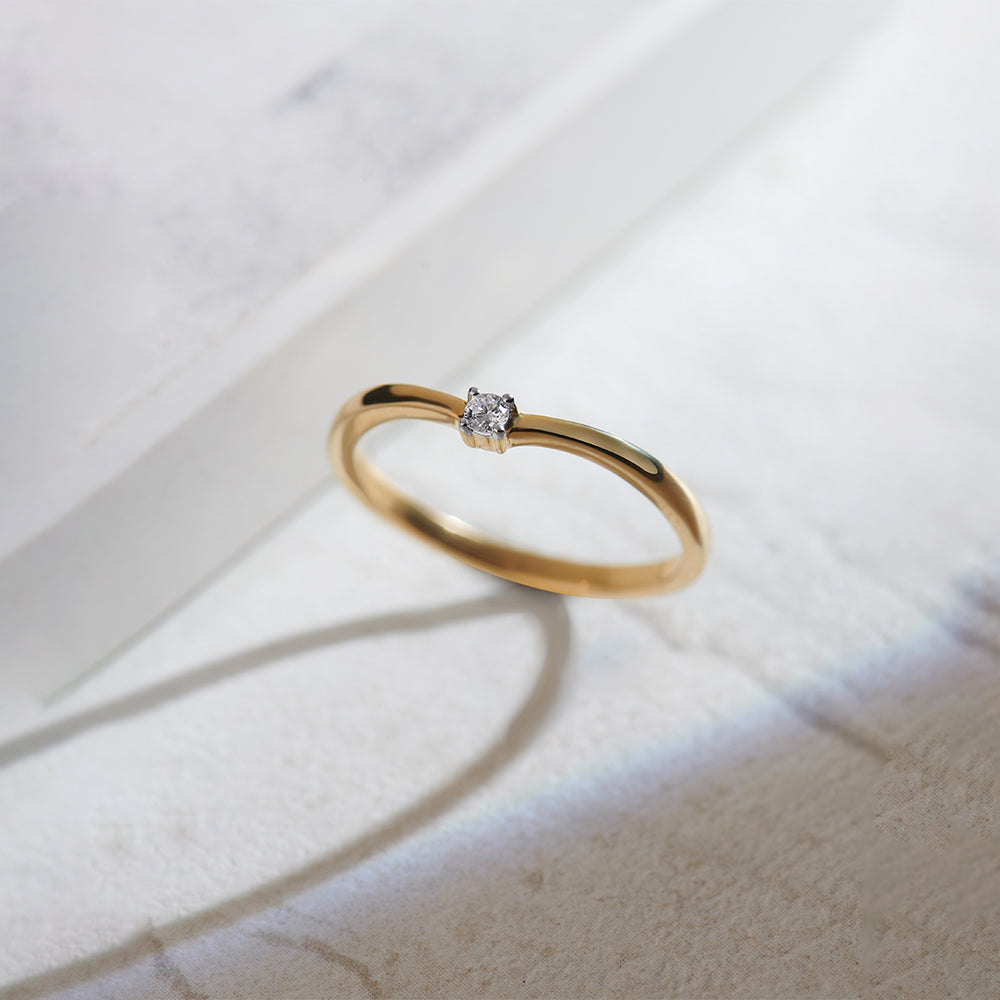 Single Stone Diamond Ring, 14K Gold Vermeil, 1/20 ct Lab Grown Diamond-1
