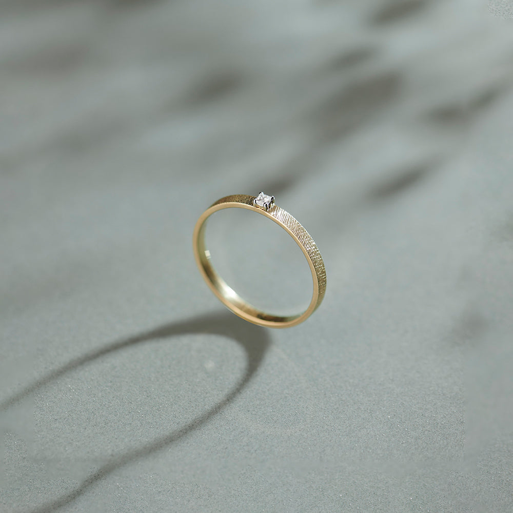 Textured Stackable Diamond Ring, 10K Solid Gold, 1/20 ct Lab Grown Diamond-1