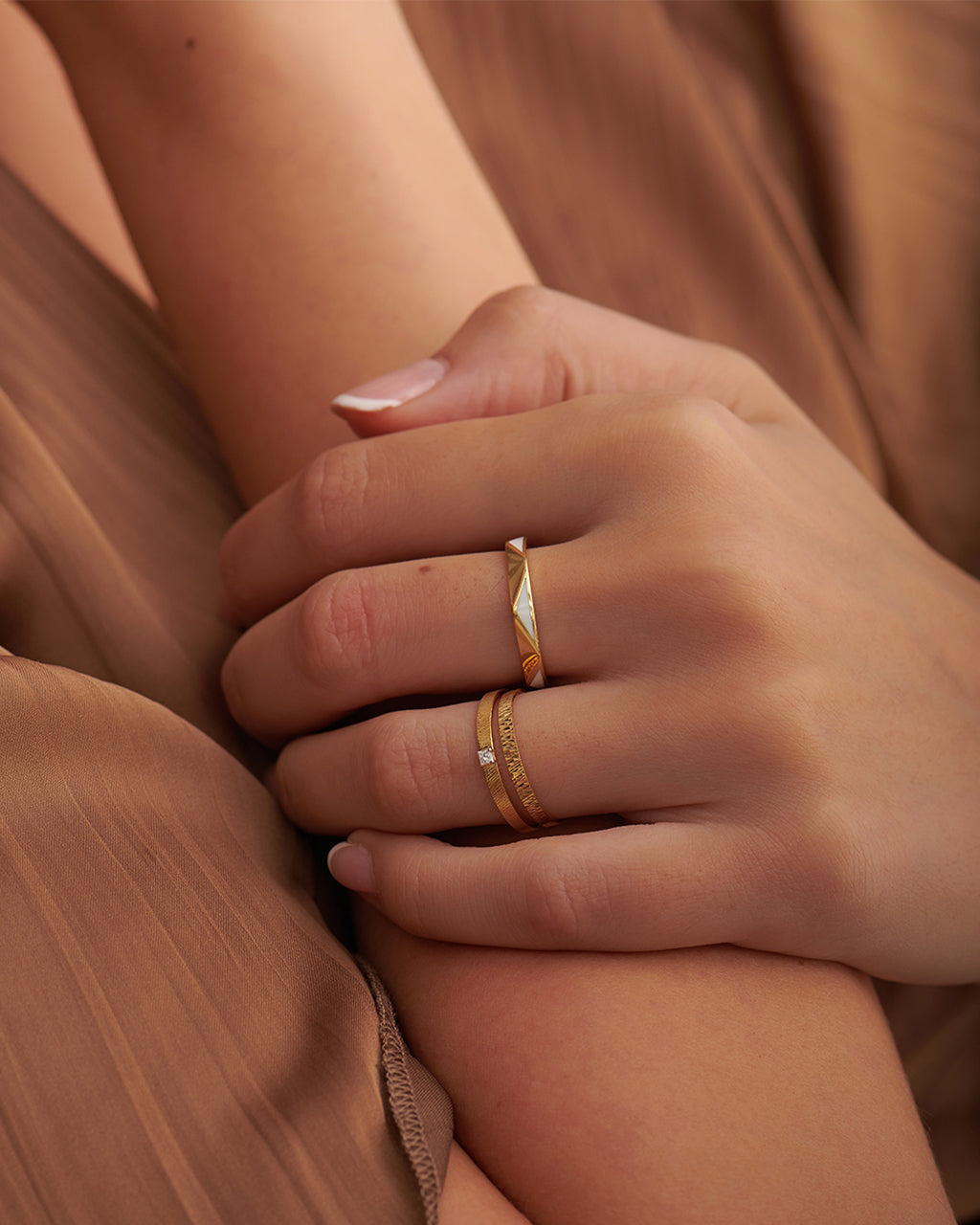 Textured Stackable Diamond Ring, 10K Solid Gold, 1/20 ct Lab Grown Diamond-2