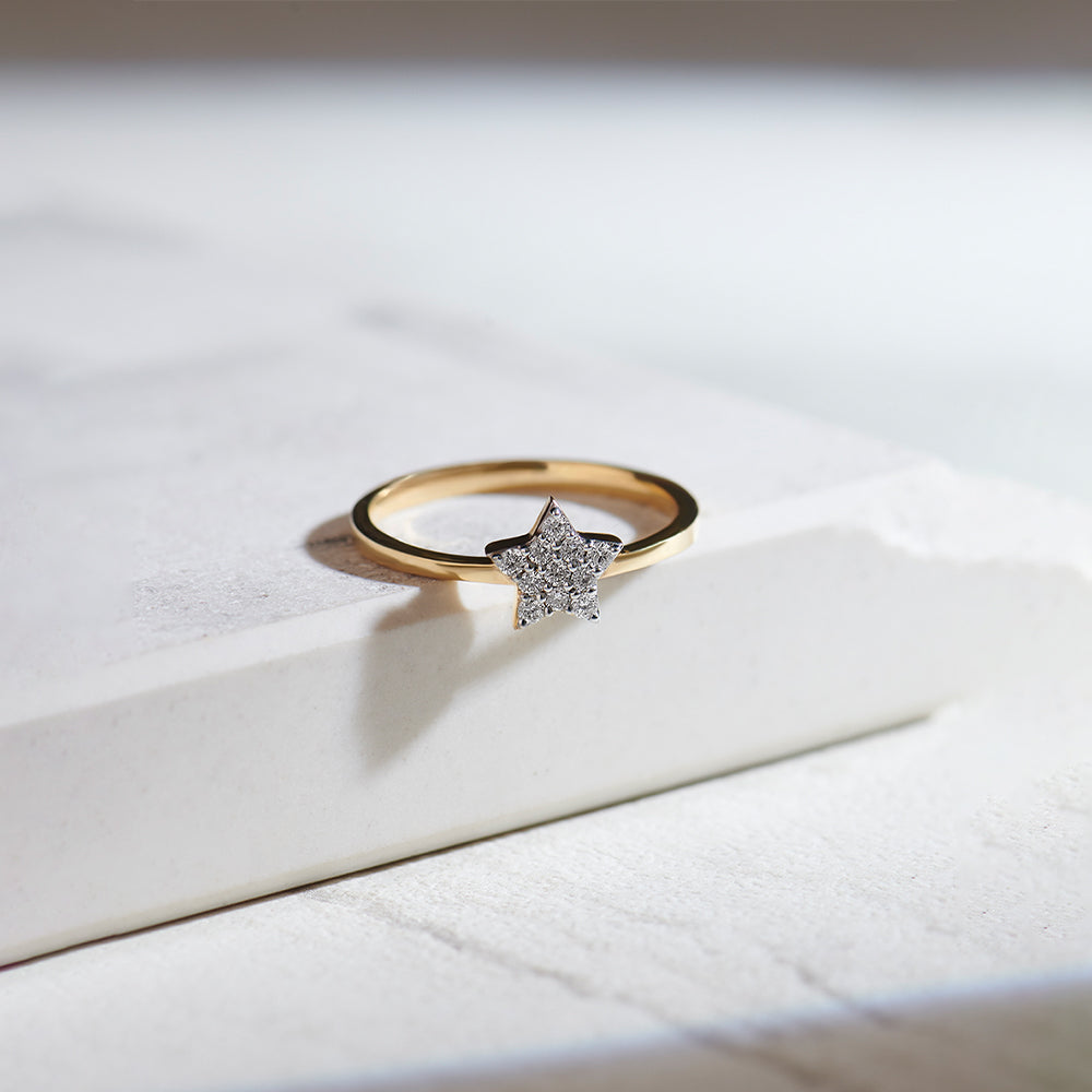 Star Pave Diamond Ring, 14K Gold Vermeil, 1/8 ct Lab Grown Diamond-1