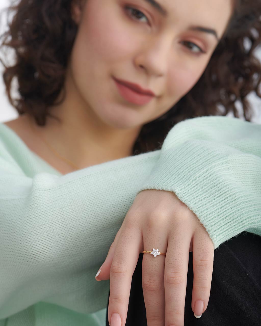 Star Pave Diamond Ring, 14K Solid Gold, 1/8 ct Lab Grown Diamond-5