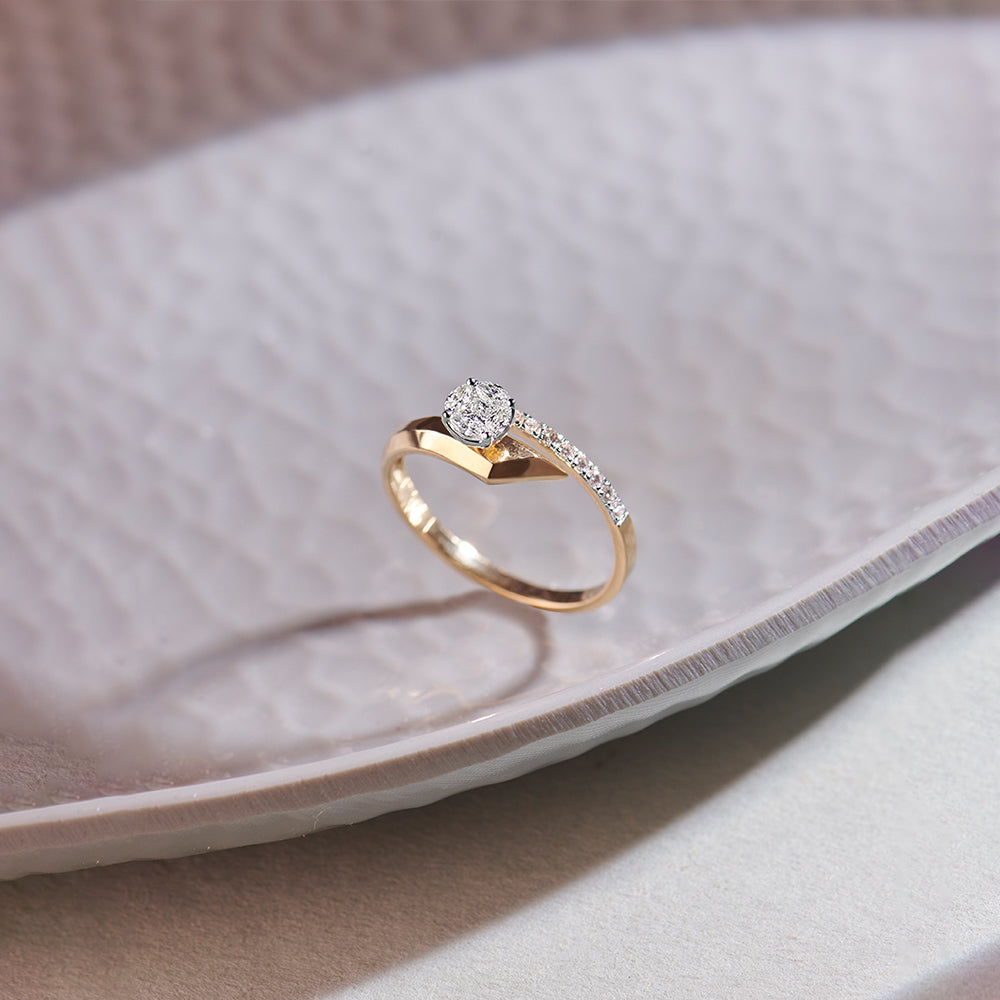 Faceted Round Diamond Ring, 14K Gold Vermeil, 1/4 ct Lab Grown Diamond-1