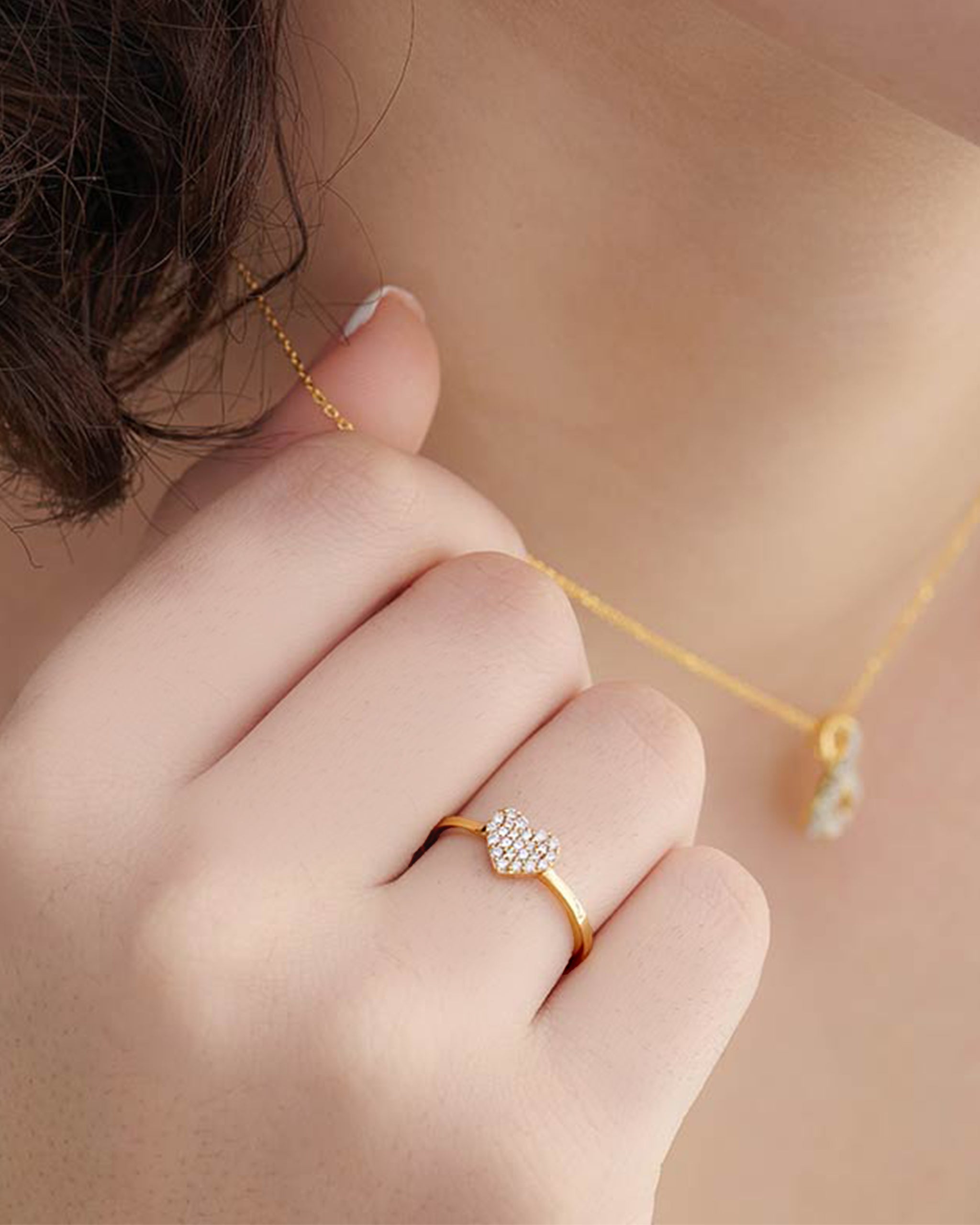 Heart Pave Diamond Ring, 14K Solid Gold, 1/6 ct Lab Grown Diamond-6