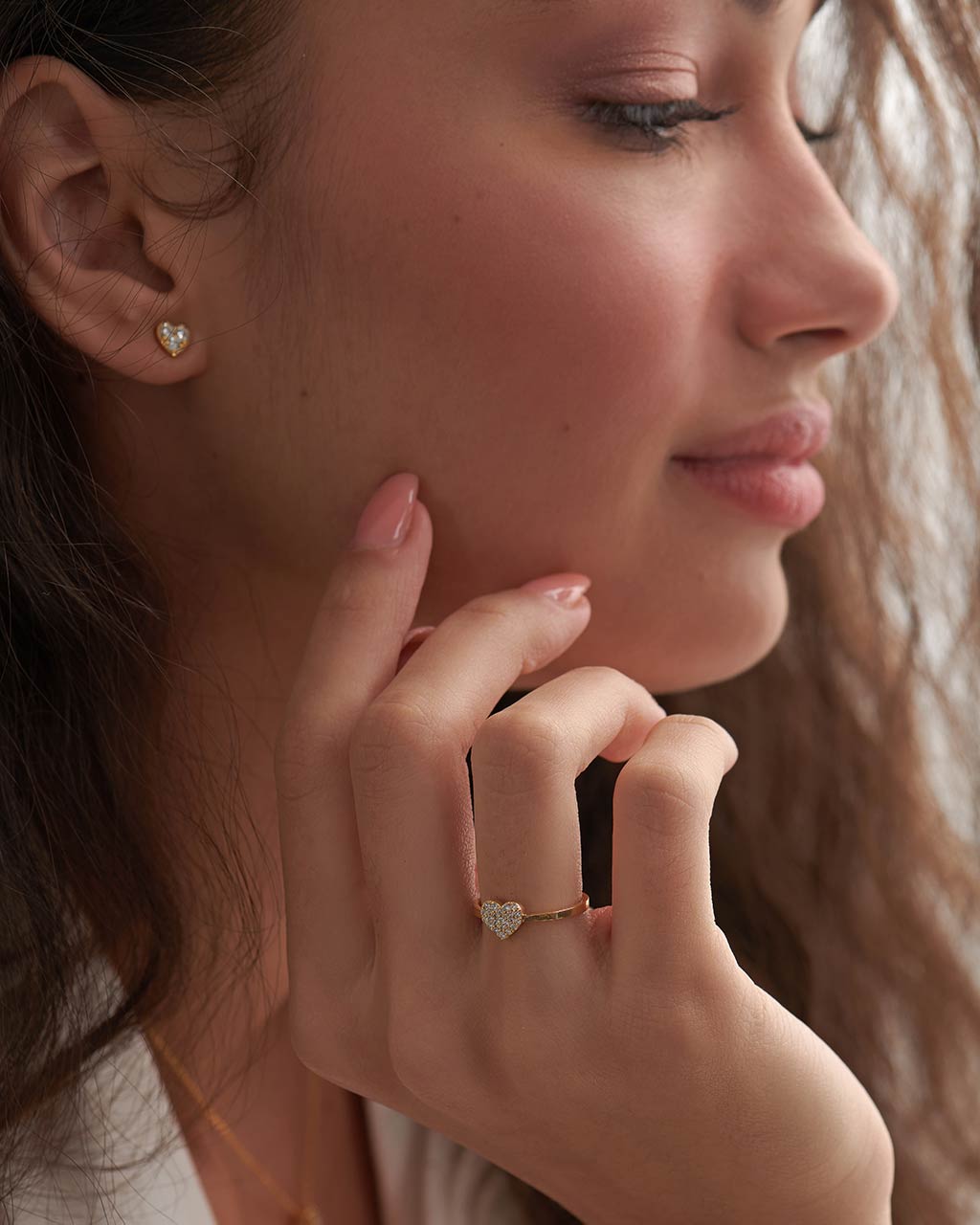 Heart Pave Diamond Ring, 14K Gold Vermeil, 1/6 ct Lab Grown Diamond-3